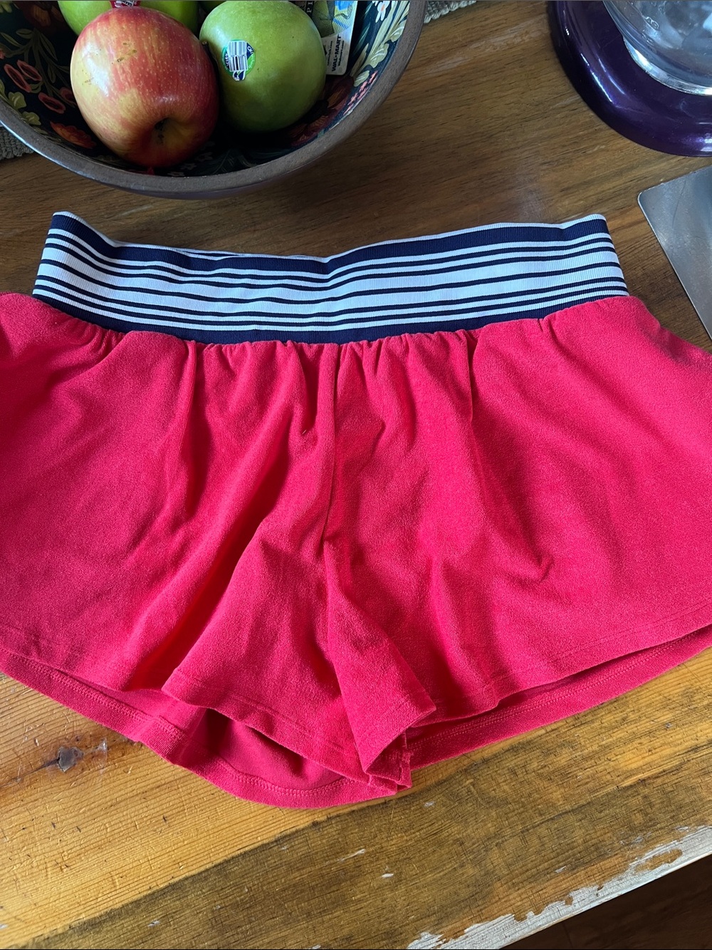 AS Revival Women’s Red Athletic Shorts with Striped Waistband SEE NOTES